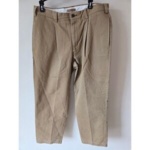 Orvis Mens Trim Fit Pleated Chino Pants Khaki Tan Cotton Twill Size 34